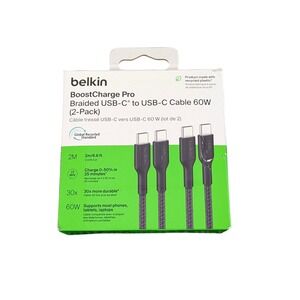 Cc8O Belkin BoostCharge Pro Braided 60W USB-C to‎ USB-C 6.6 ft - Black (2 Pack)